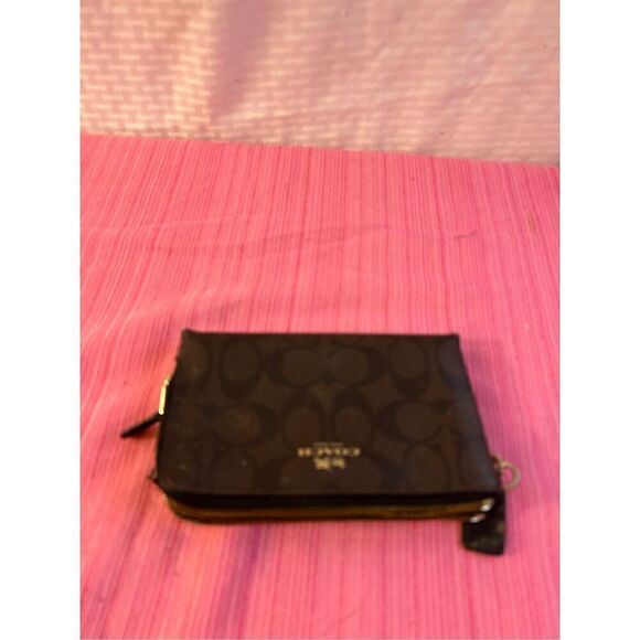 Coach signature double gold zipper wallet brown 6.5x4" - Picture 6 of 8